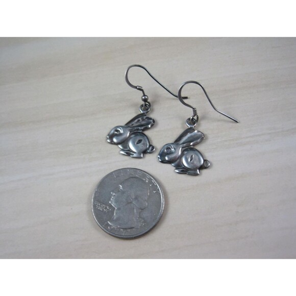 Sterling Rabbit Earrings Vintage Silver Bunny - Picture 5 of 16